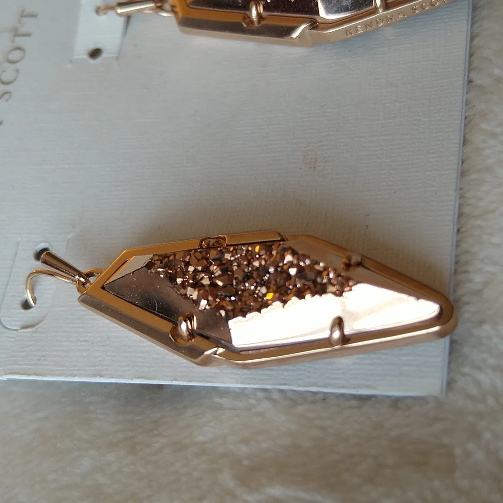 Kendra Scott Bex Bronze Drusy Rose Gold Earrings New - Picture 6 of 11